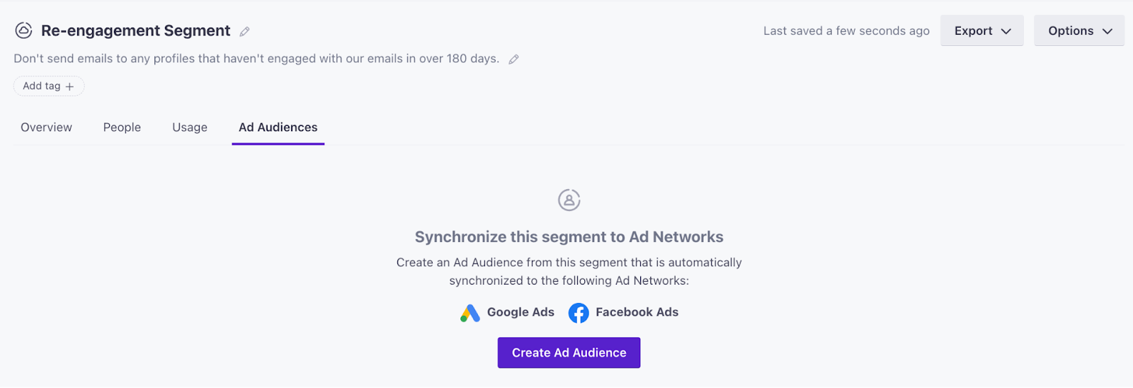 Re-engagement emails: Ad audience sync with Customer.io