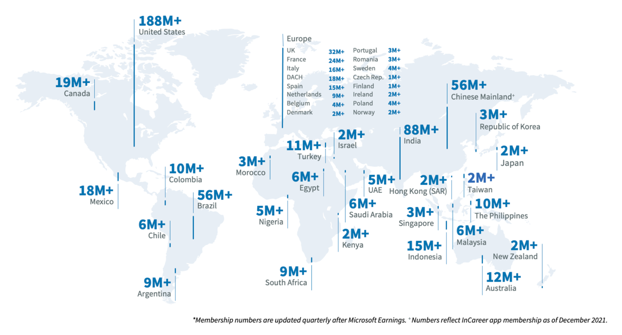 Global map of LinkedIn users