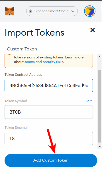 Add BTCB by pasting its contract address
