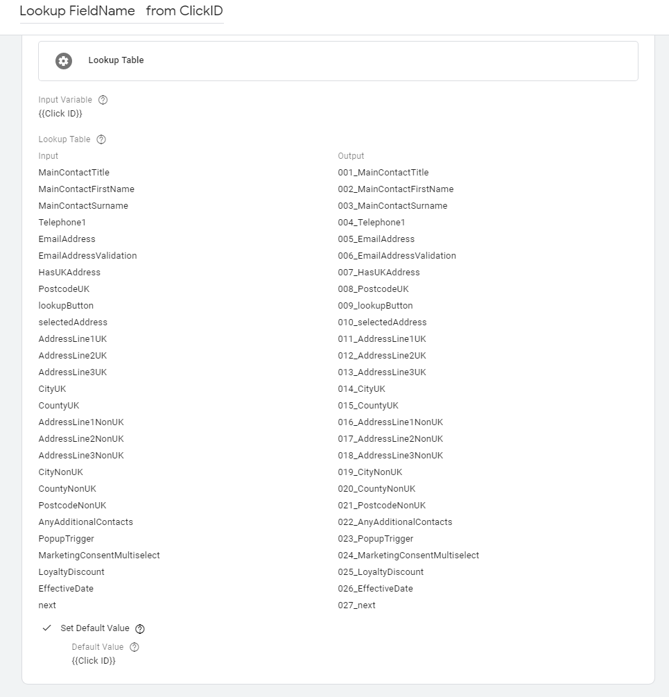 google tag manager lookup table for micro funnel.