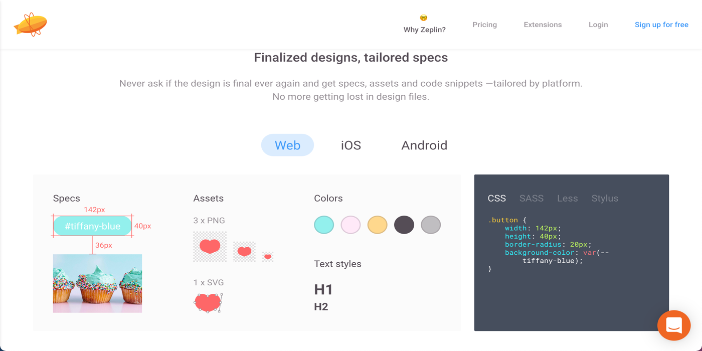 Zeplin design tool for front-end coding landing page