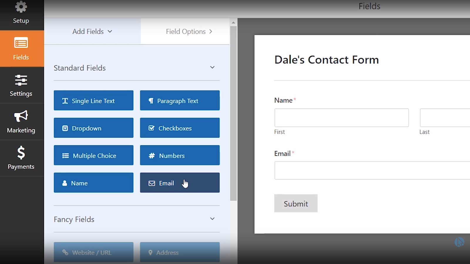 wpforms contact form fields