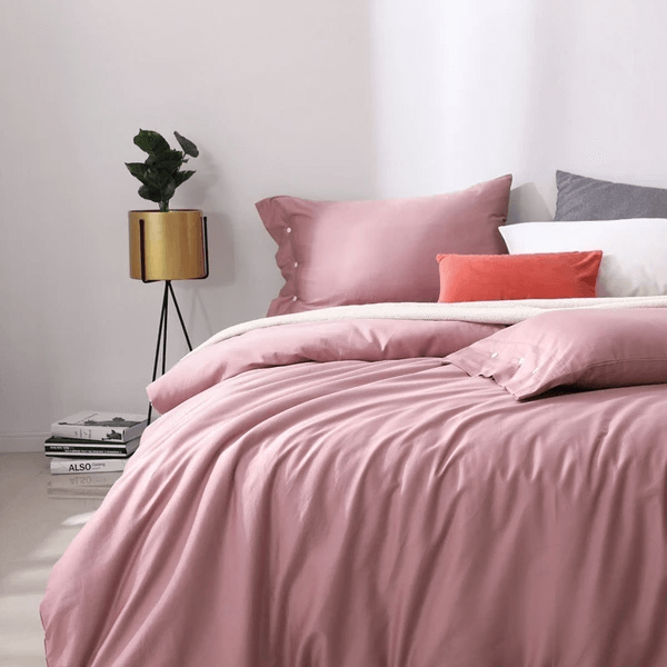 Drap giường trơn cotton poly hồng đất