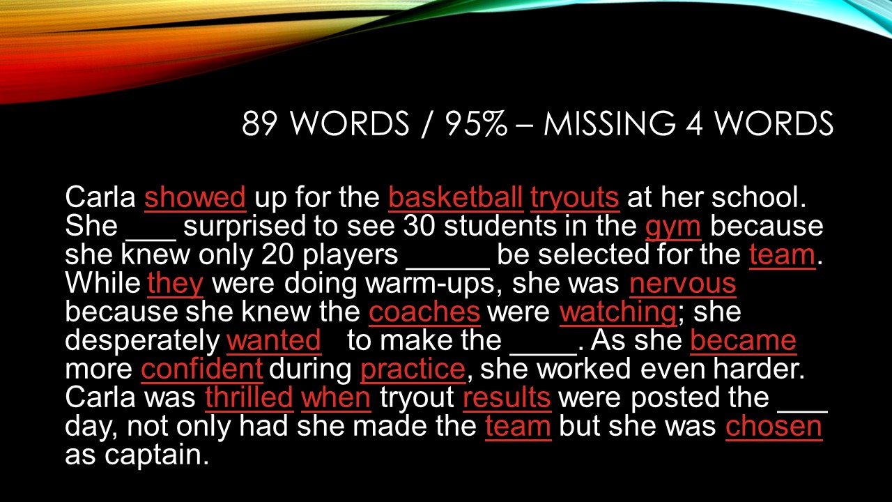 A screenshot of paragraph with none of the of 89 words missing.