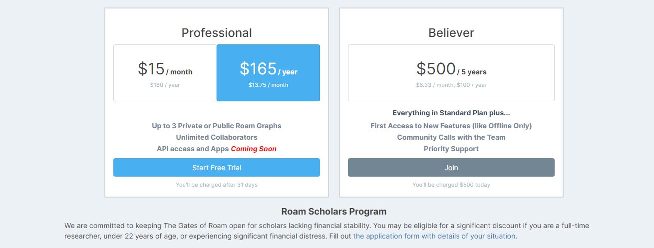 Roam Research pricing model