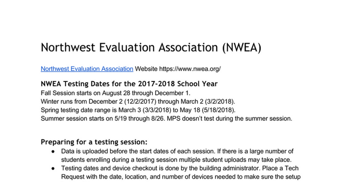 NWEA Information Google Docs