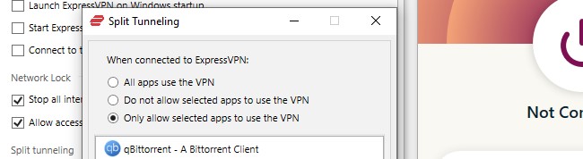 ExpressVPN Split Tunneling settings