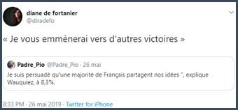 Tweet Diane de Fortanier citant Wauquiez : Je vous emmènerai vers d'autres victoires
