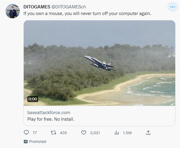 Twitter ad for a video game