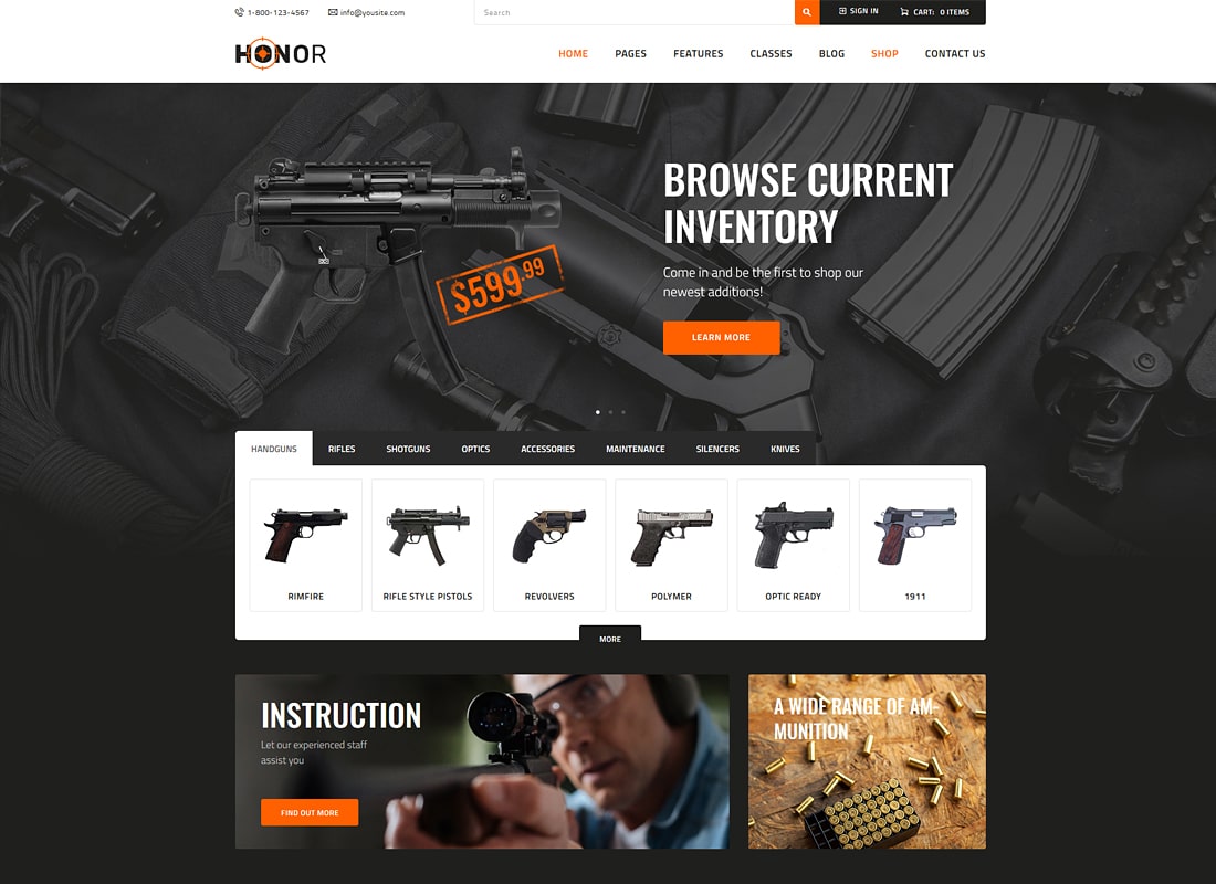 Honor |  Tema de WordPress para club de tiro y tienda de armas