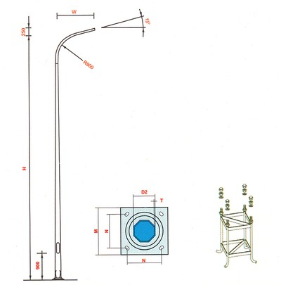 Cột đèn cao áp bát giác liền cần đơn 10m - BGLCĐ10