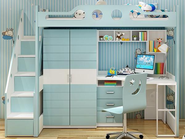 Tủ quần áo âm tường kết hợp bàn làm việc hoặc bàn học và giường mầu xanh cho bé