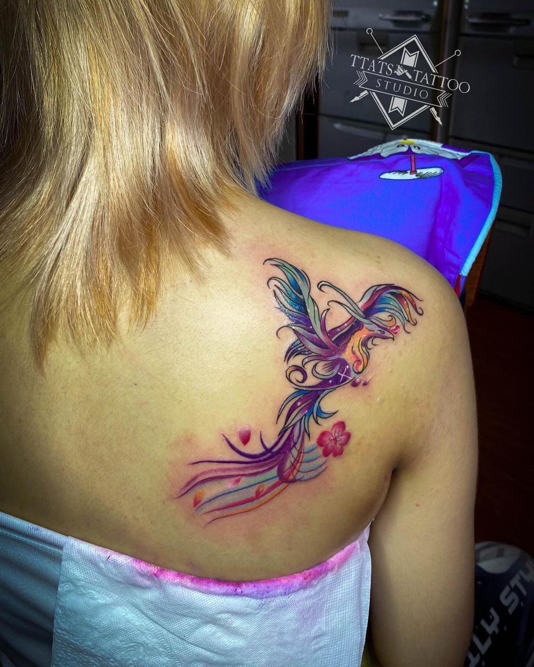 Mini Phoenix Colorful Tattoo