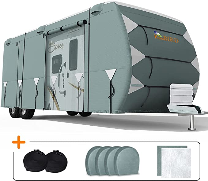 VINPATIO 5th Wheel Cover Thick 3 Layers Polypro Anti-UV Waterproof Breathable Camper Covers Fits 34‘ Gray 37‘ Trailer 