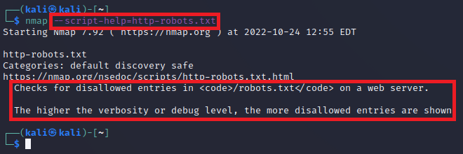 Nmap script help for the http-robots.txt script