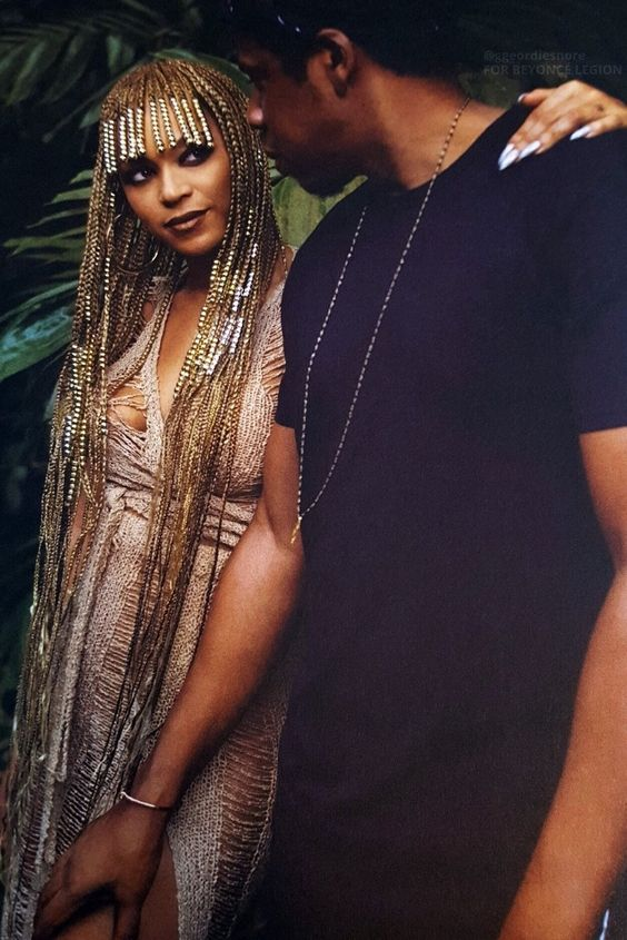 Beyonce wearing long Fulani braids in company of Jay Z