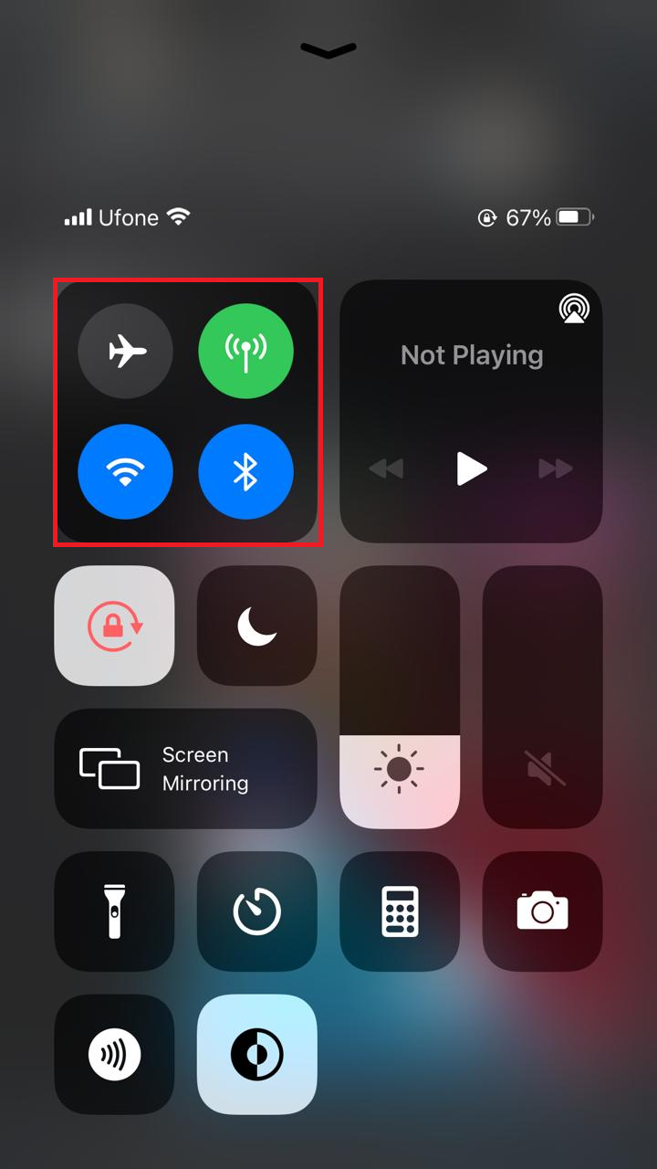 From the Control Center, enable WiFi and Bluetooth
