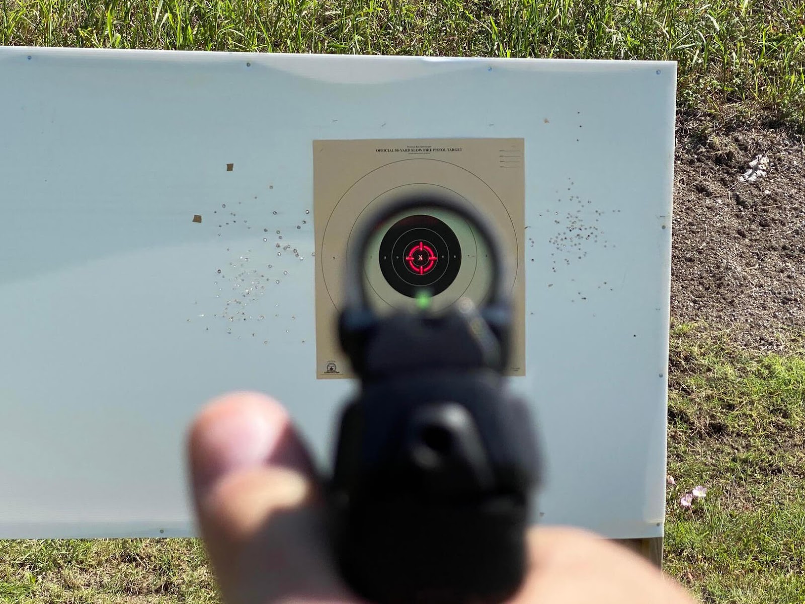 View through an optic at a shooting range