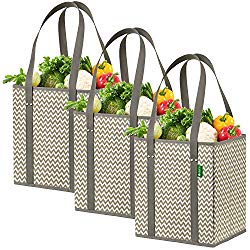 Reusable Grocery Shopping Box Bags (3 Pack - Gray). Large, Premium Quality Heavy Duty Tote Bag 