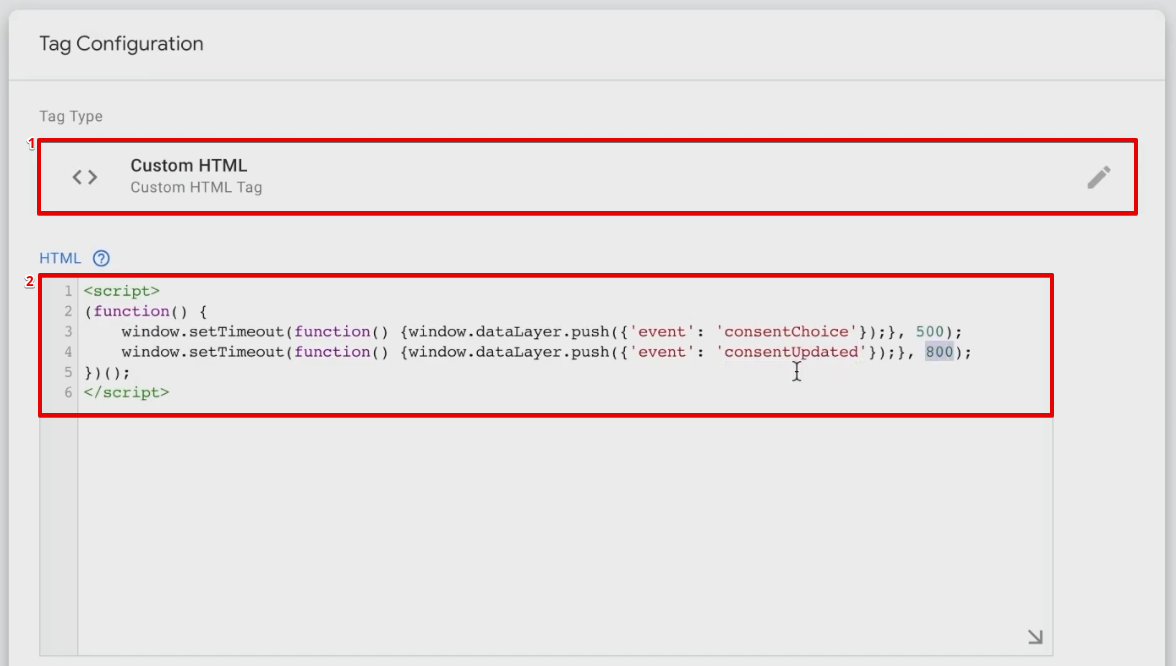 Configuring a custom HTML Tag by GTM
