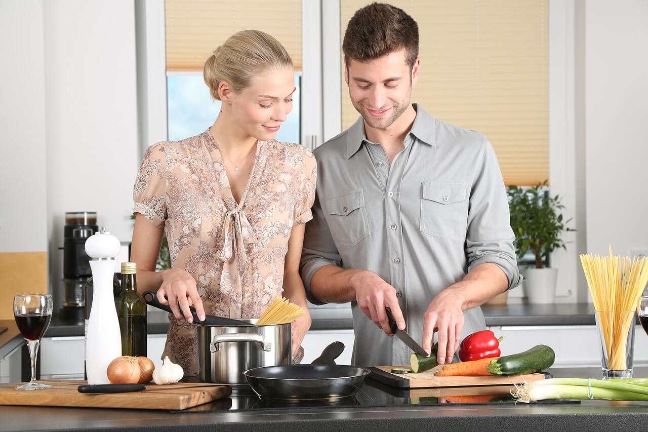 Cooking together with your partner on valentine's day