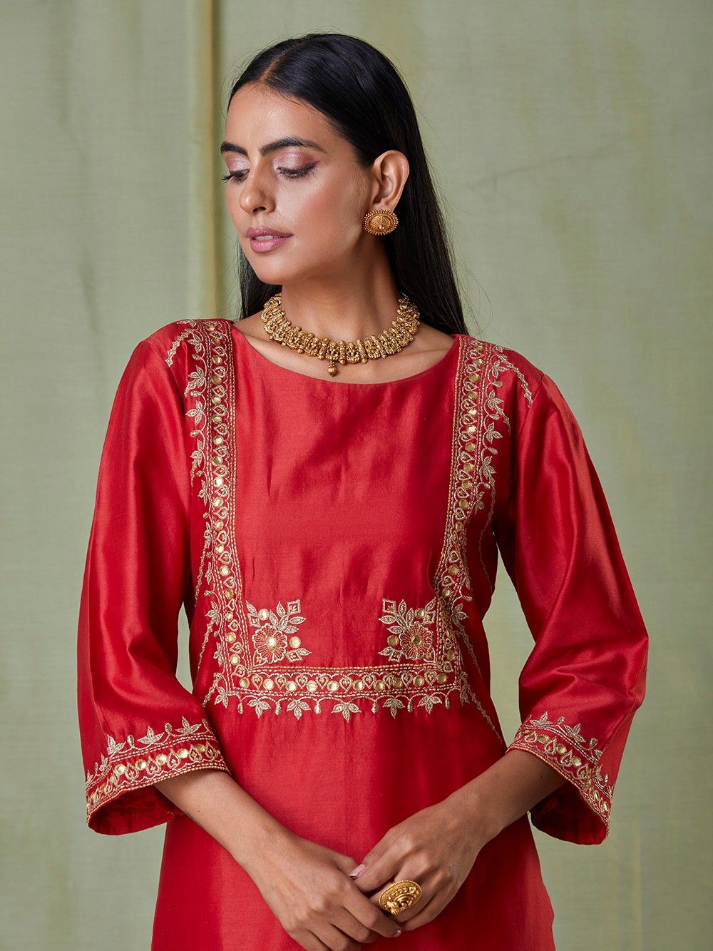 the loom - Red Chanderi Silk Kurta
