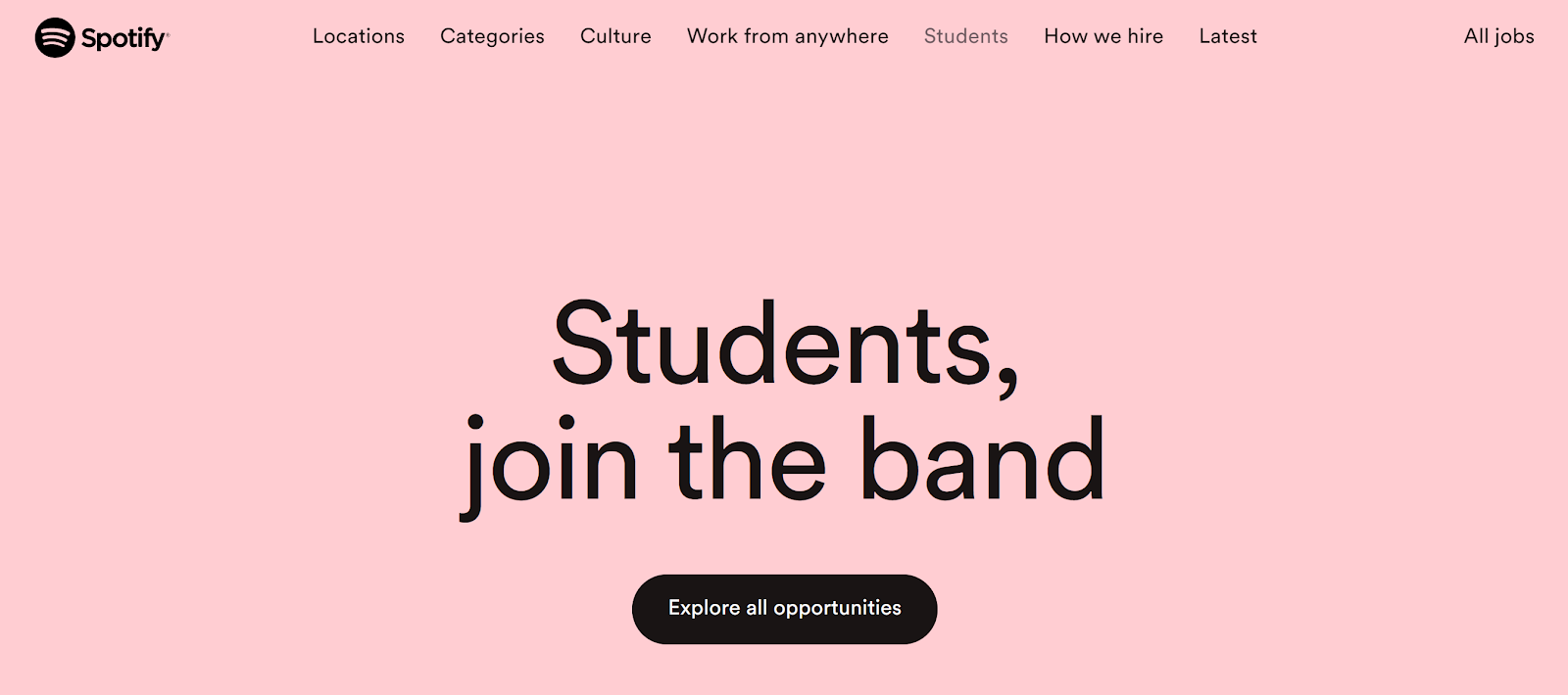 Spotify landing page for the student talent pool.