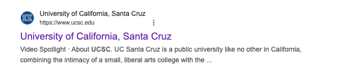 Google search engine page result after searching for the terms UCSC