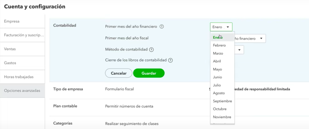 Opciones Avanzadas Quickbooks Online