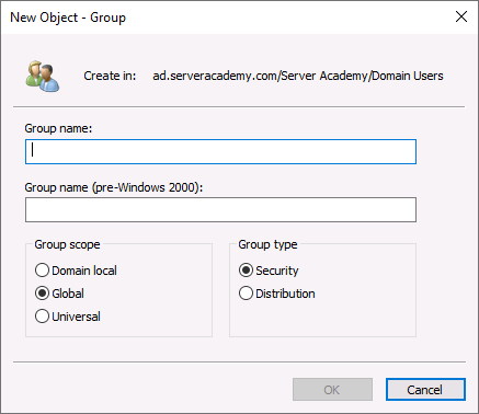 New Active Directory Group