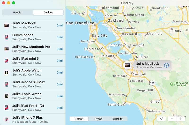 detect your devices on the map by using Find My app