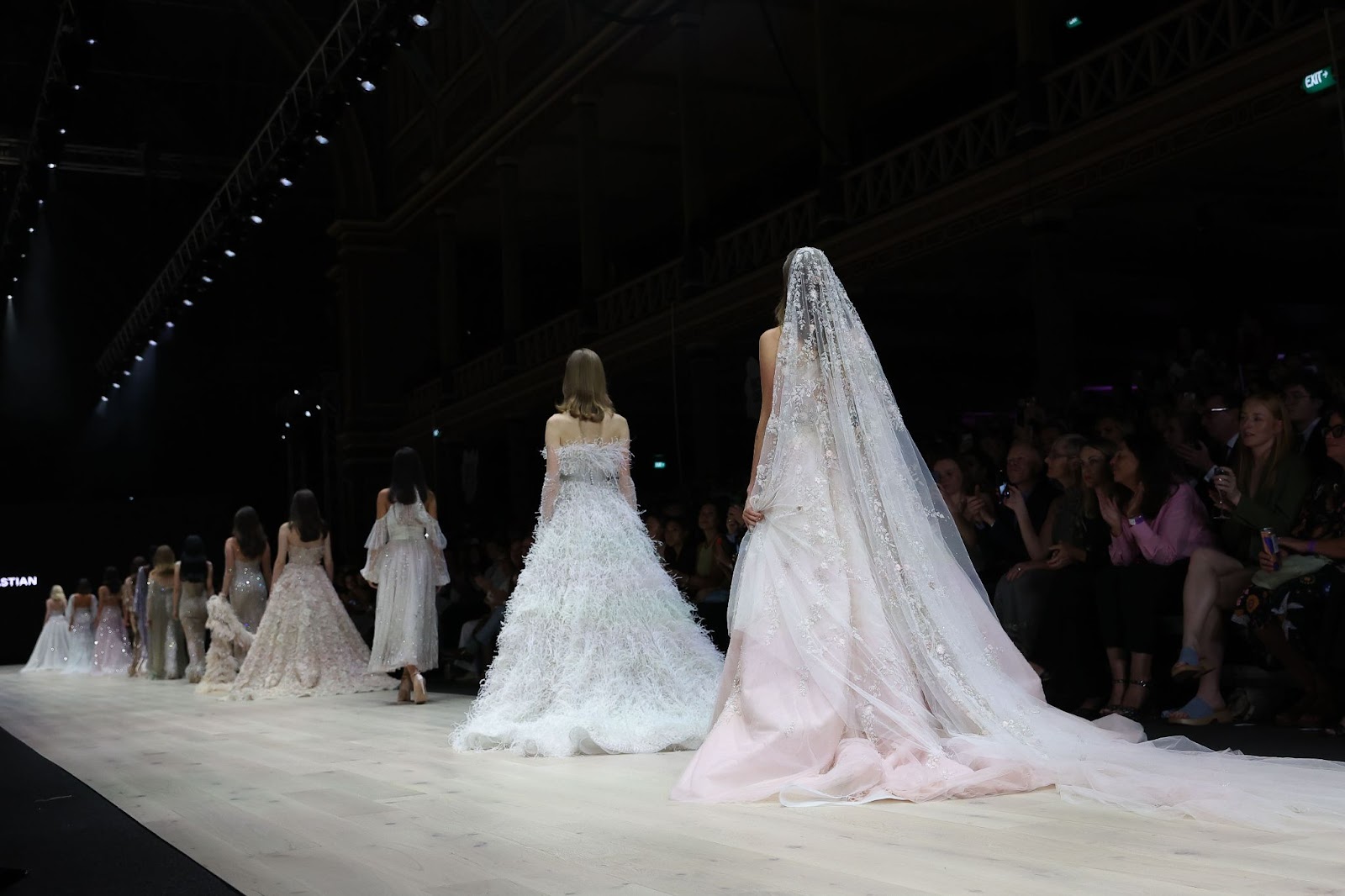 Beautifully embroidered veil in Paolo Sebastian's solo runway.