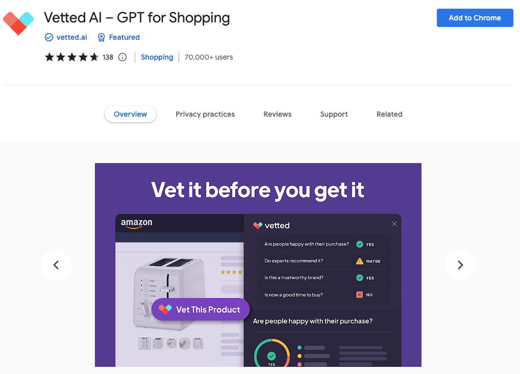 Melhores extensões do Chrome AI: Vetted AI