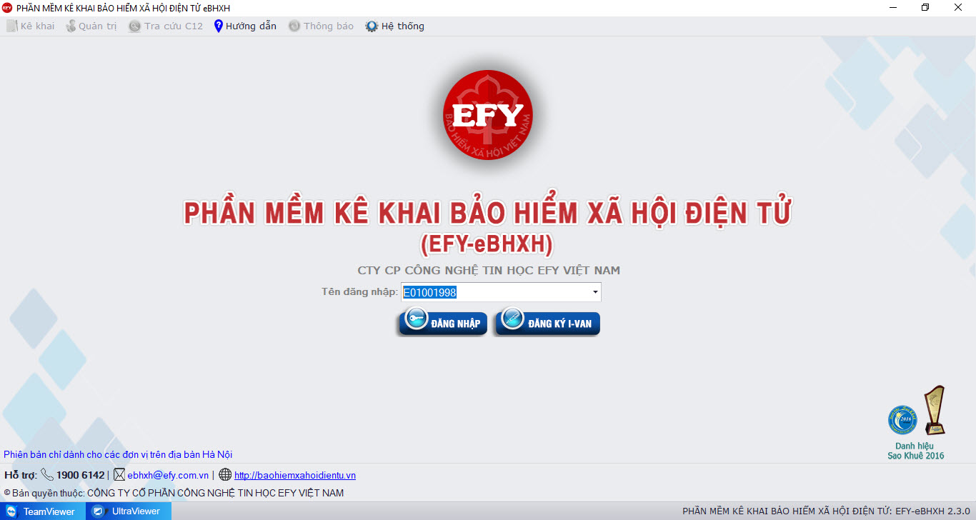 đăng nhập trên phần mềm EFY-eBHXH