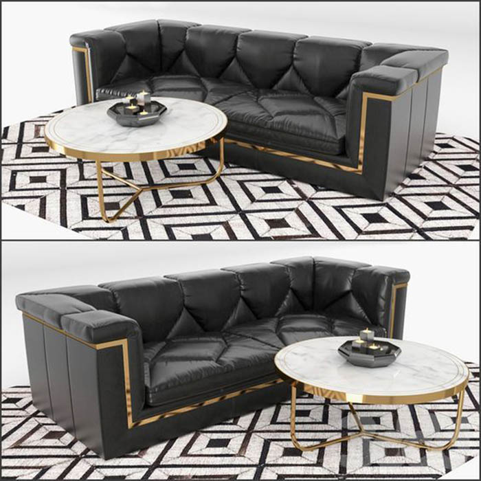 Ghế sofa màu đen kết hợp với chân inox mạ vàng công nghệ composite