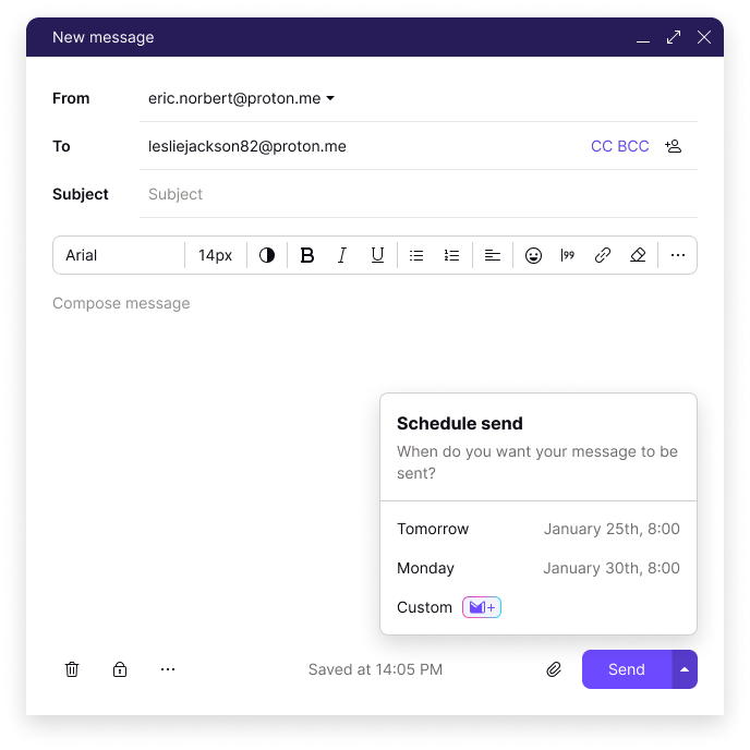 Schedule send button in the Proton Mail web app
