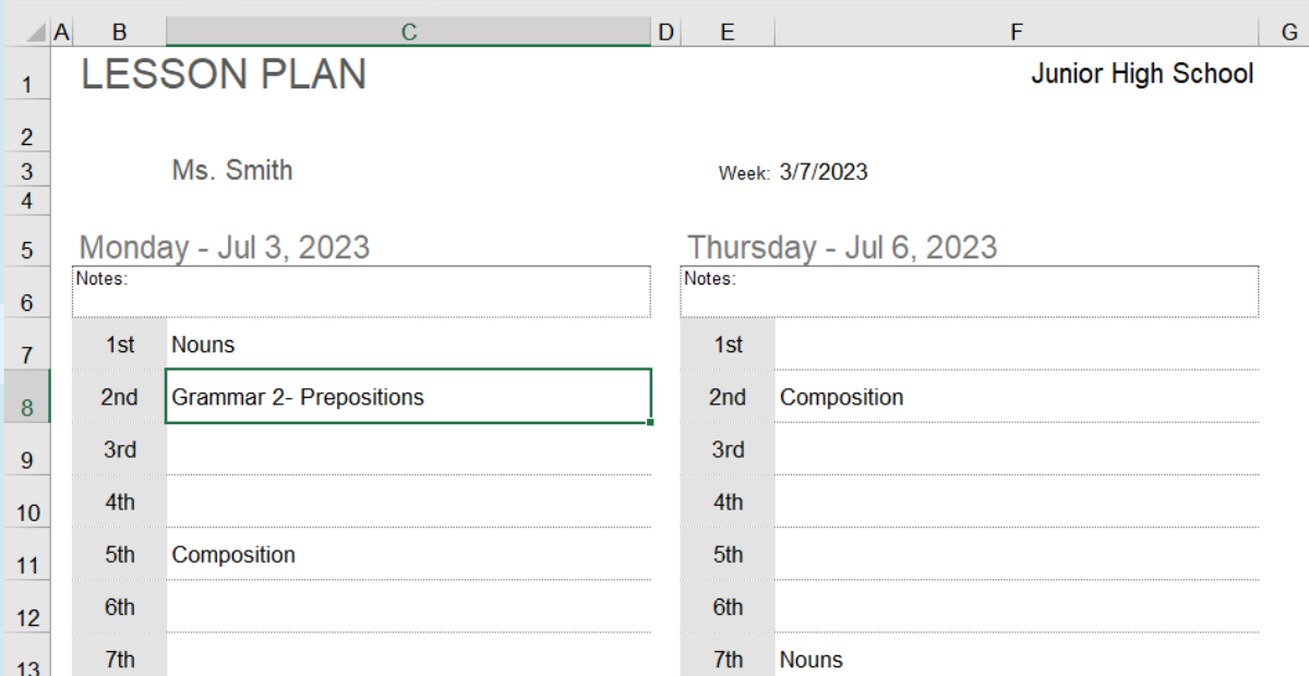 lesson plan | an alternative lesson plan spreadsheet
