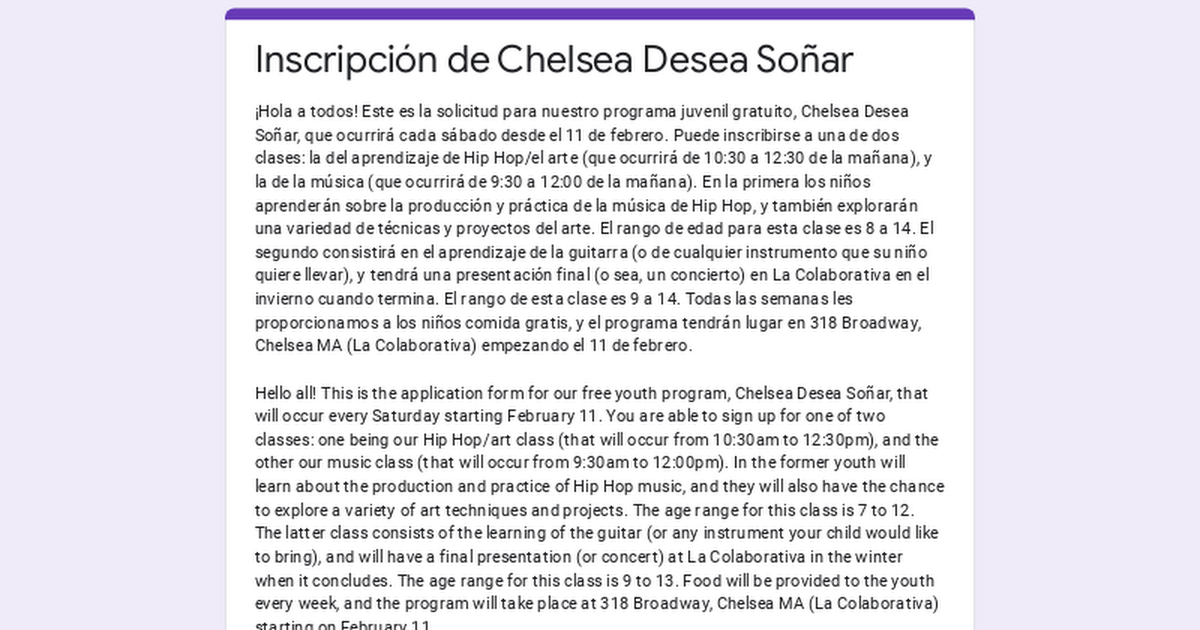 Inscripción de Chelsea Desea Soñar