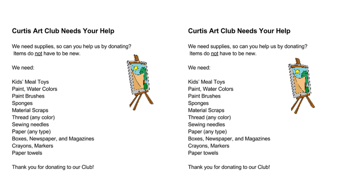 Donations to help Art Club