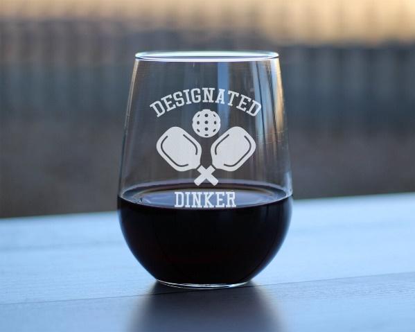 Designated Dinker  Stemless Wine Glass  Funny Pickleball image 1