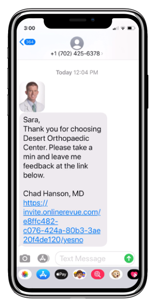 text asking for a patient review