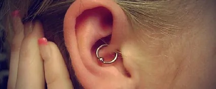 up close image of daith piercing 