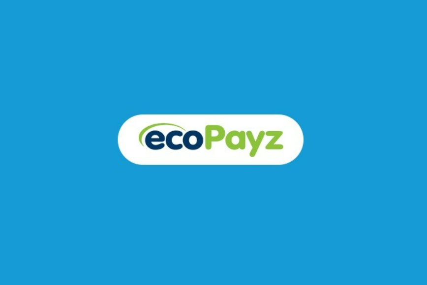 EcoPayz-Logo auf blauem Hintergrund
