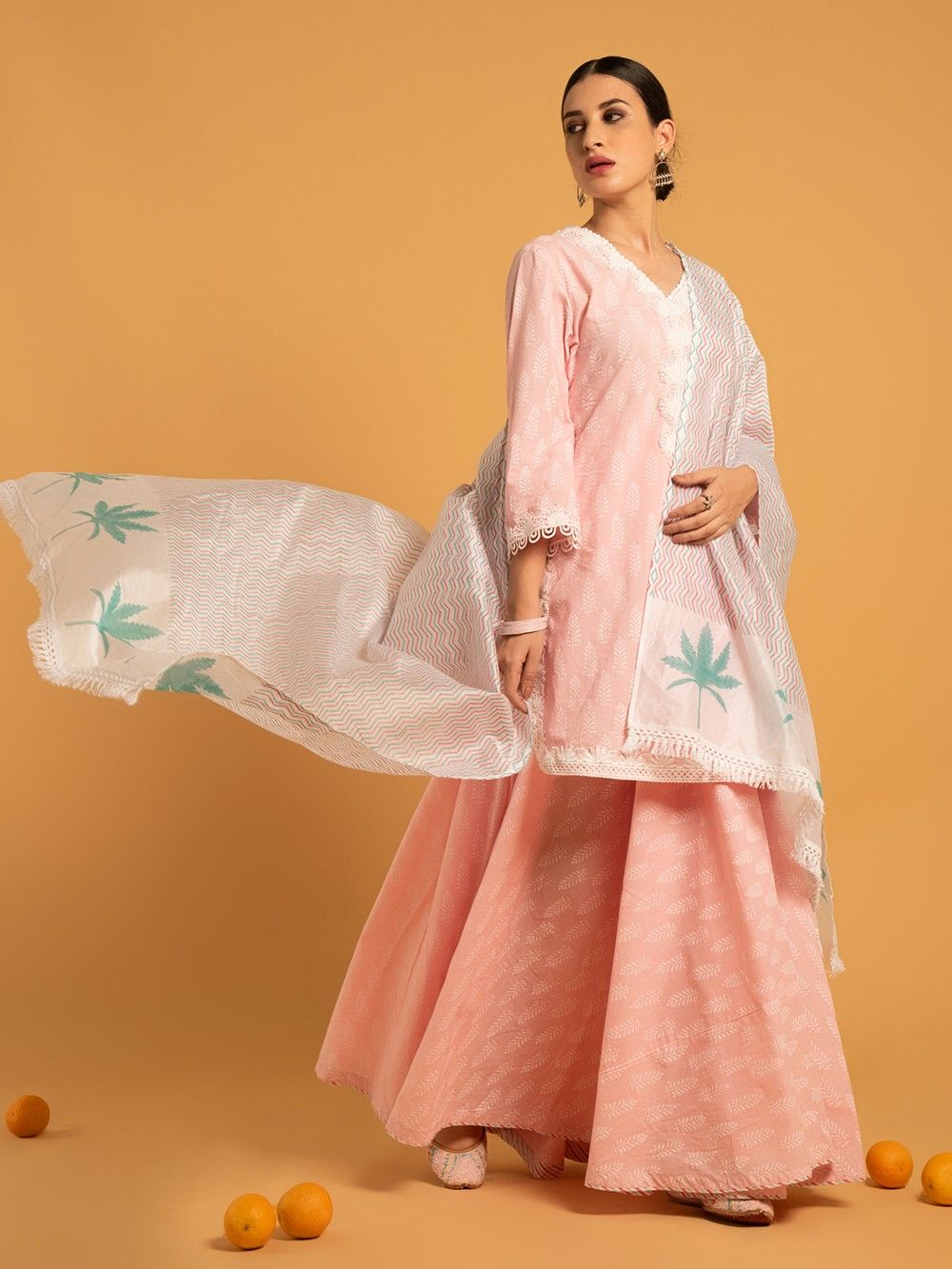 the loom - Pink chanderi kurta with skirt