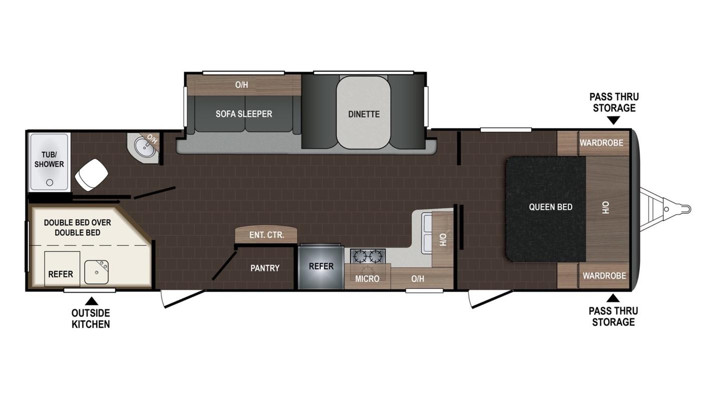 Floor plan for the Dutchmen Atlas 2922BH travel trailer