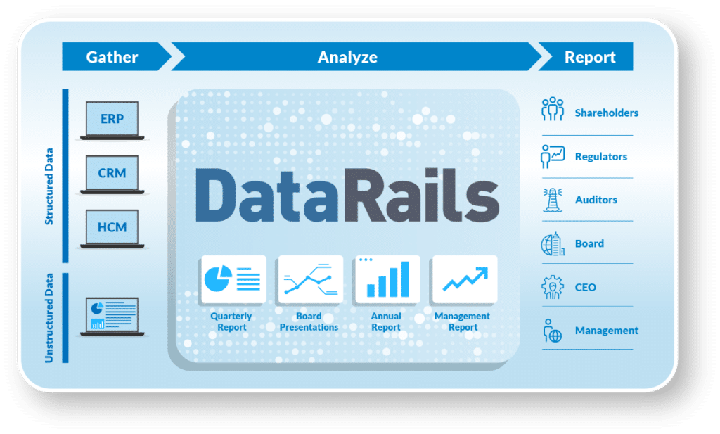 Graphic showing the use of DataRails in the financial reporting process
