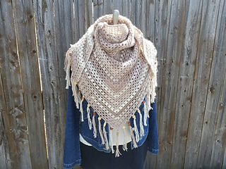 triangle shawl worn on crochet scarf