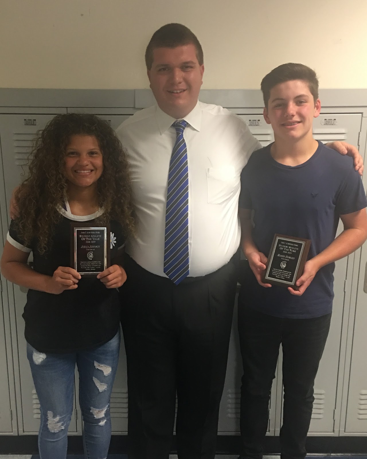 Jerica Johnson & Mason Howard, 7th Grade Student Athletes of the Year (w/ Athletic Director R. Rowland)