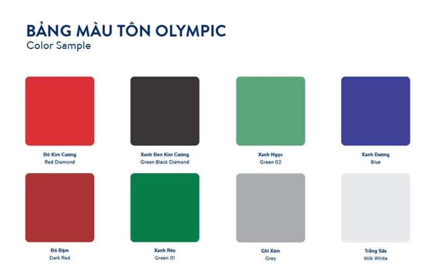 Bảng màu thường dành cho tôn Olympic giả ngói