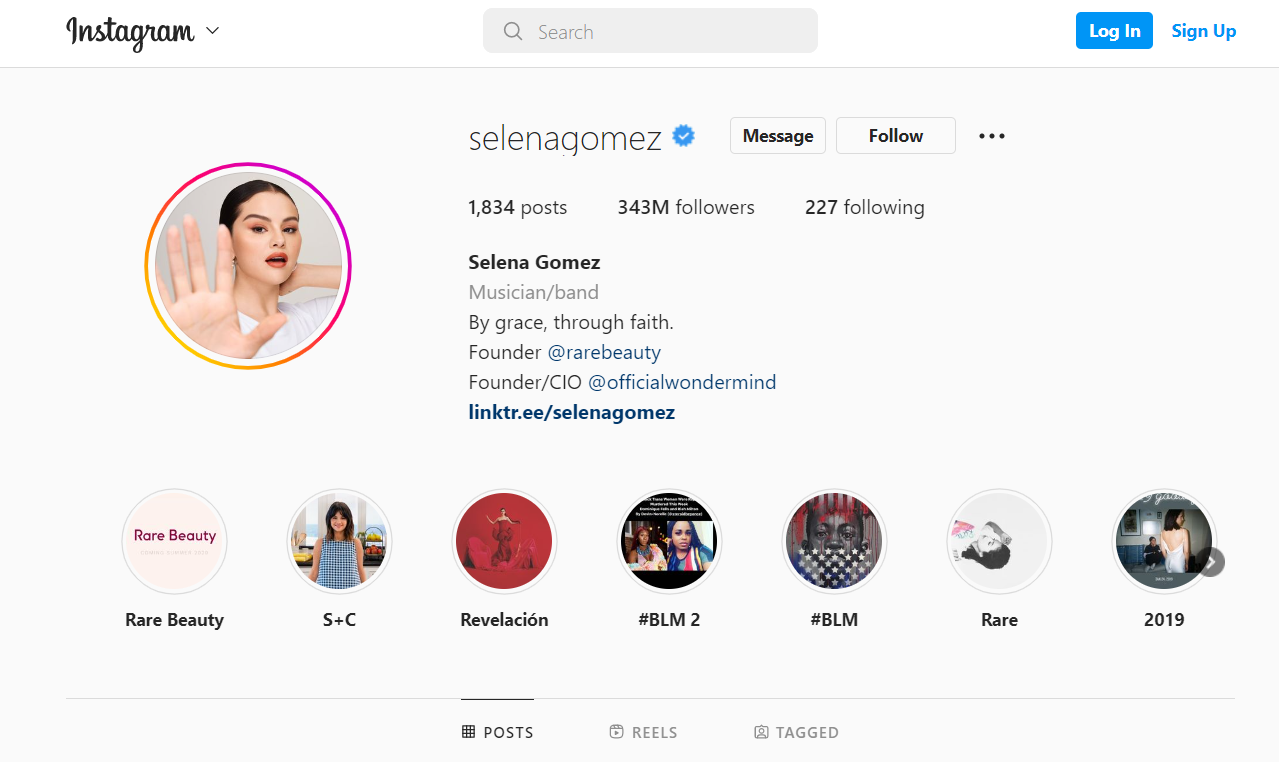 Screenshot of Selena Gomez' Instagram account